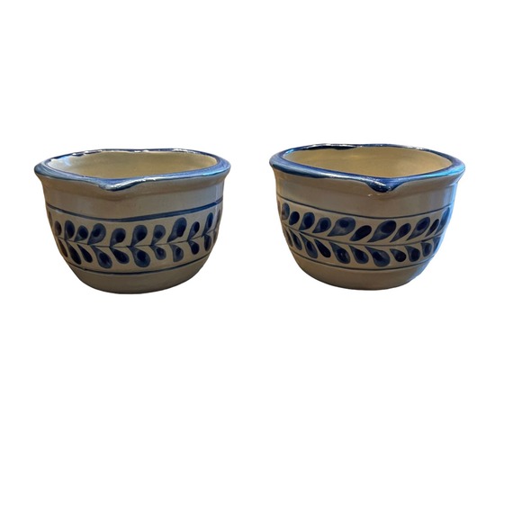 Cracker Barrel Pottery Made from Scratch Blue Leaf Small Heart Dish Bowl Set 2 - Picture 4 of 8